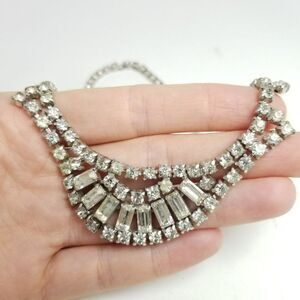 Vintage Kramer Rhinestone Collar Necklace, Silver Tone Sparkle, Estate